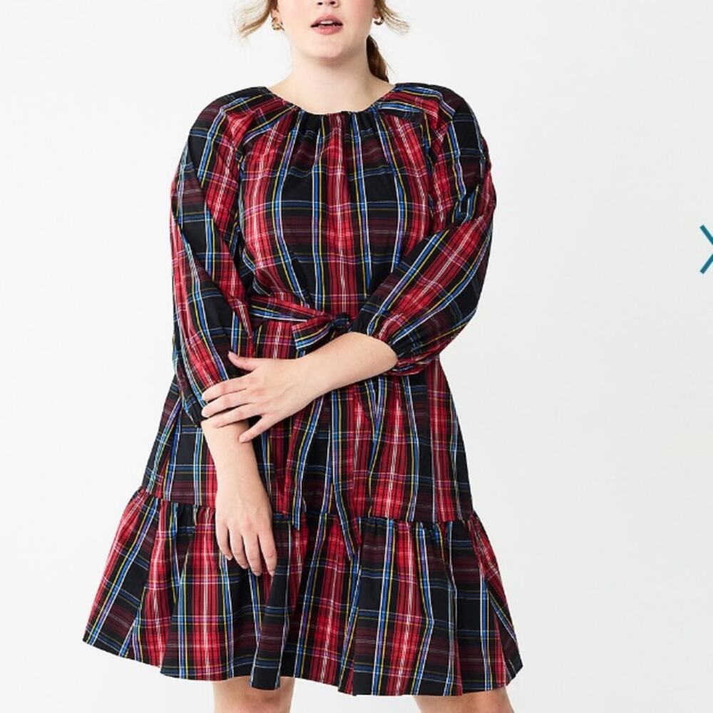 Draper James Multicolor Plaid Long Sleeve Dress